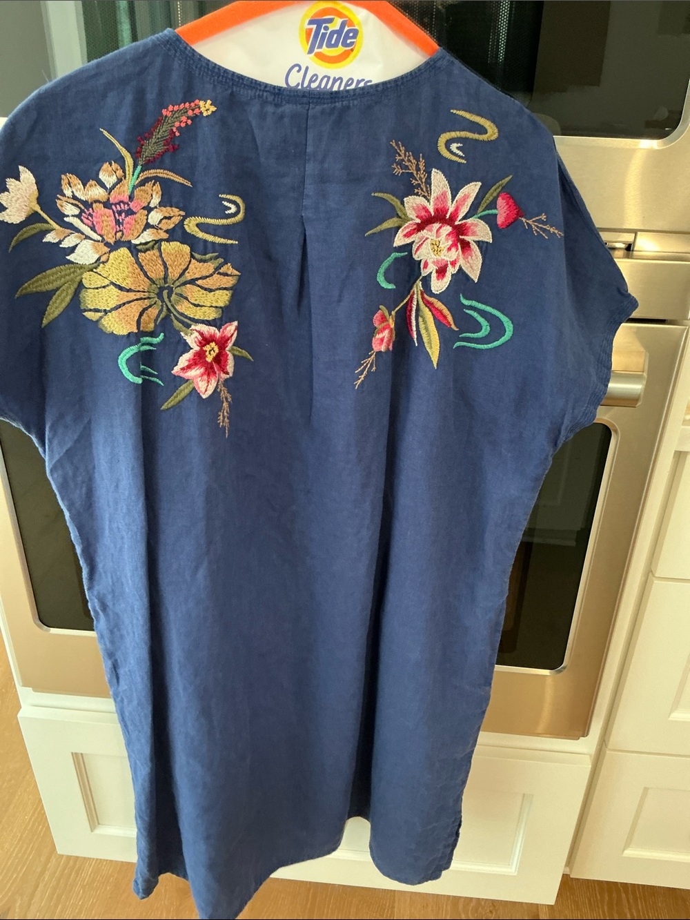 Johnny Was Blue Short Sleeve Tunic with Multicolor Floral Embroidery - Picture 4 of 4